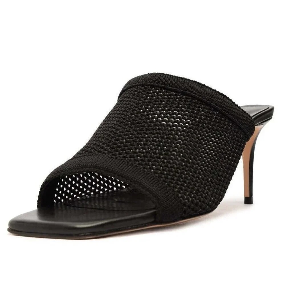 Schutz Sinara True Black Strap Slip On Open Toe Stiletto Mid Heeled‎ Sandals 7B